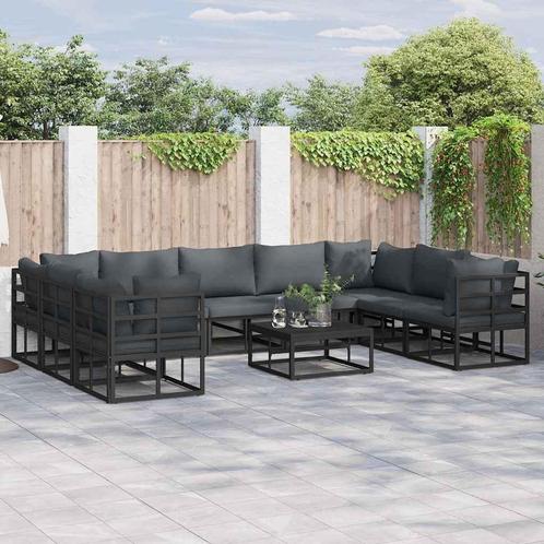 vidaXL Tuinbank Set met kussen 9 pcs Zwart Aluminium, Tuin en Terras, Tuinsets en Loungesets, Nieuw, Verzenden