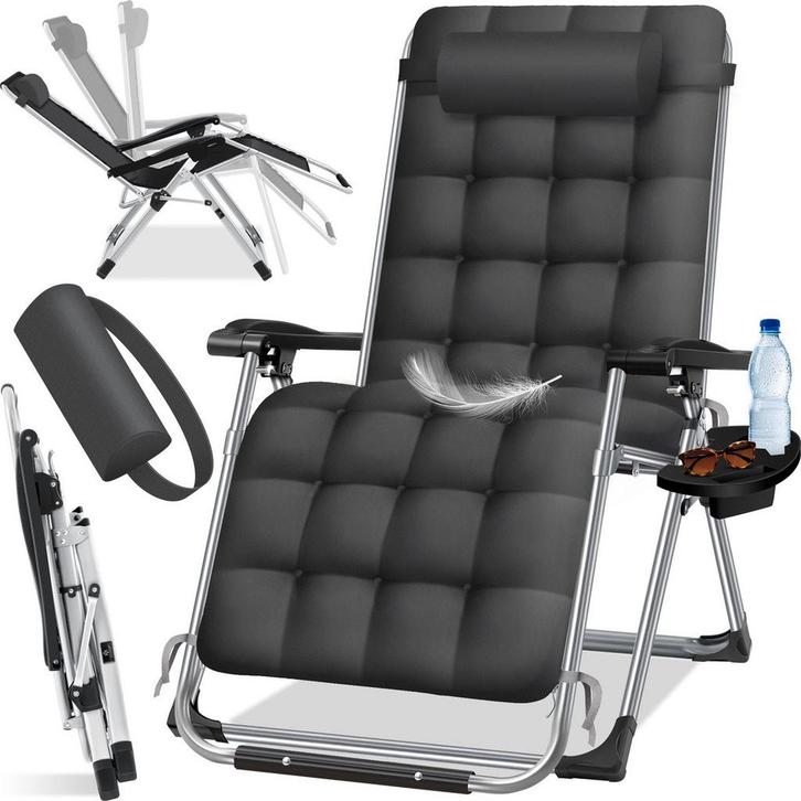 Tuinstoel - Ligstoel - Verstelbaar - Opvouwbaar - Antraciet, Tuin en Terras, Ligbedden, Nieuw, Verzenden