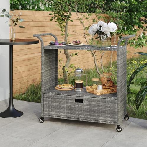 vidaXL Serveerwagen met lade 100x45x97 cm poly rattan grijs, Huis en Inrichting, Keuken | Keukenbenodigdheden, Nieuw, Verzenden