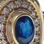 18 karaat Geel goud, Goud - Ring Saffier - Diamanten, Handtassen en Accessoires, Antieke sieraden