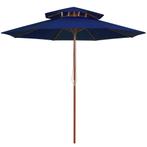vidaXL Parasol dubbeldekker met houten paal 270 cm blauw, Verzenden, Nieuw