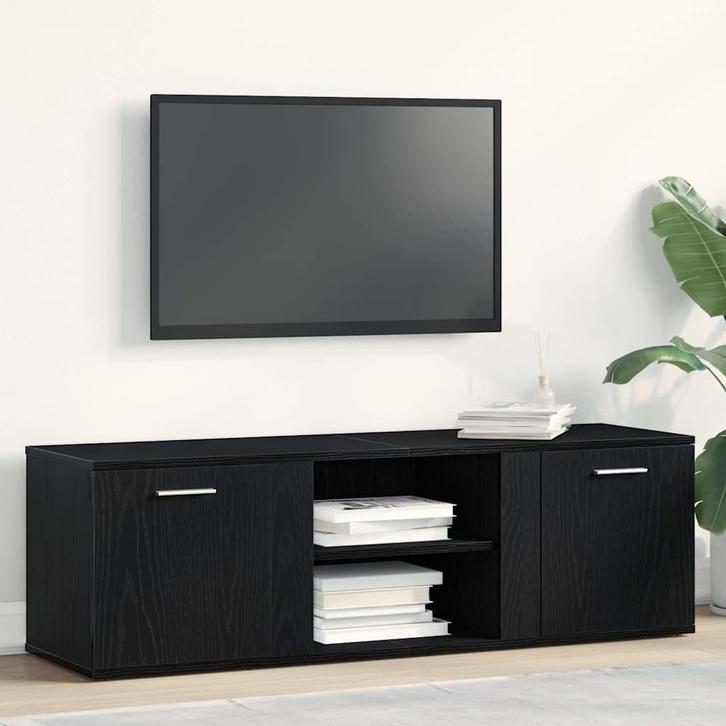 vidaXL TV-meubel Zwart Eiken 120x34x37 cm Bewerkt Hout, Huis en Inrichting, Kasten |Televisiemeubels, Nieuw, Verzenden