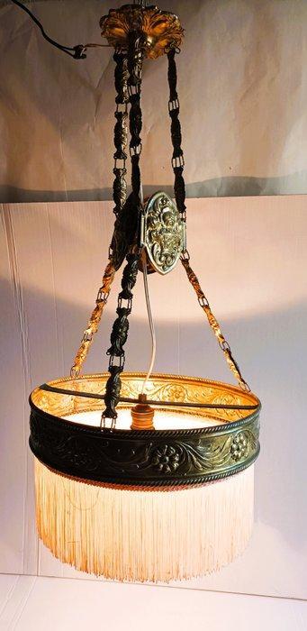 Plafondlamp met lampenkap - met franjes van stof -, Antiquités & Art, Curiosités & Brocante