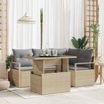 vidaXL 5-delige tuinset met kussens in beige van poly rattan, Verzenden, Nieuw, Tuinset