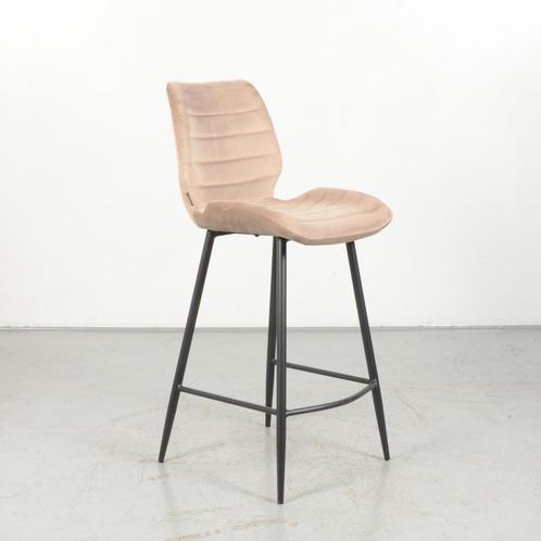 Barkruk Huskvarna - Taupe velvet - 4-poot onderstel, Huis en Inrichting, Stoelen, Gebruikt, Ophalen of Verzenden