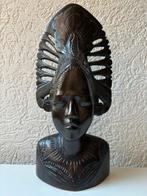 Set traditional hand-carved dark wood Balinese dancer busts