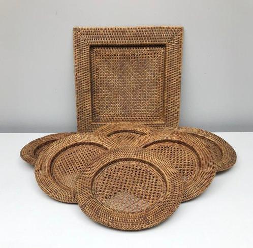 Eetservies - Rattan - Set van zes onderborden en, Antiek en Kunst, Curiosa en Brocante