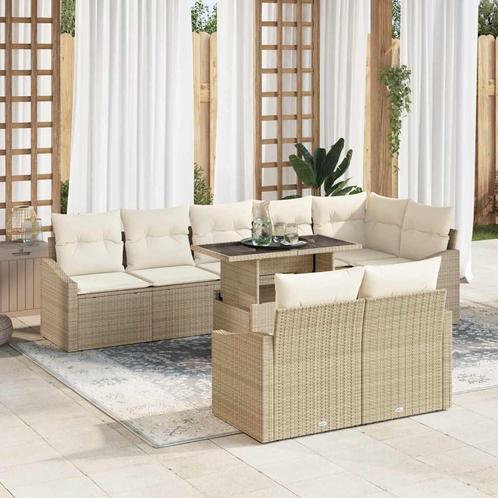 vidaXL Tuinbank Set met kussen 9 pcs Beige en Crème 100 x 55, Tuin en Terras, Tuinsets en Loungesets, Nieuw, Verzenden