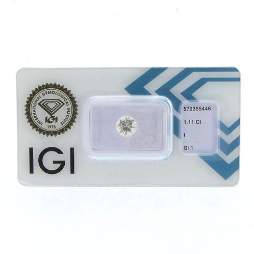 1,11 ct. Briljant geslepen diamant I / SI1 + IGI Certific..., Antiek en Kunst, Antiek | Zilver en Goud, Ophalen of Verzenden