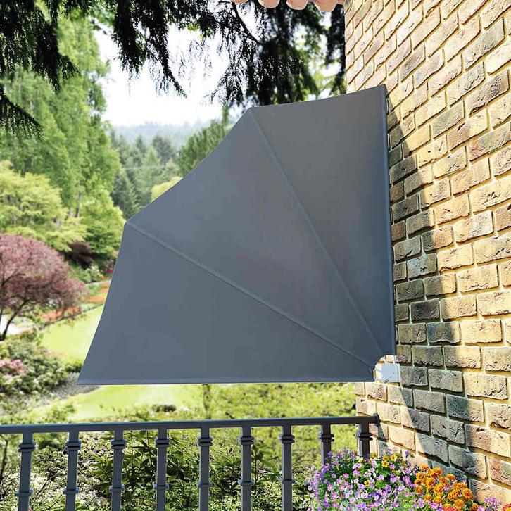 vidaXL Balkonscherm inklapbaar 140x140 cm grijs, Tuin en Terras, Parasols, Nieuw, Verzenden