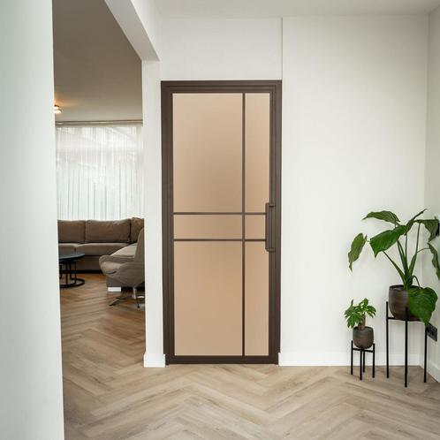 Stalen Binnendeur - Brons - 6 Vlaks - Mat glas - Luxe design, Doe-het-zelf en Bouw, Deuren en Vliegenramen, Nieuw, Metaal, Binnendeur