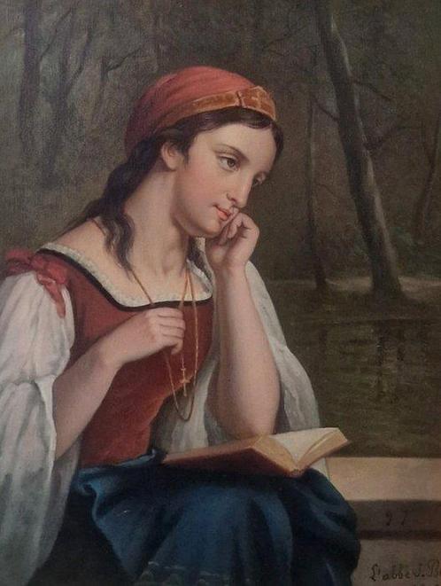 Europese school (XIX) - Donna in lettura, Antiquités & Art, Art | Peinture | Classique