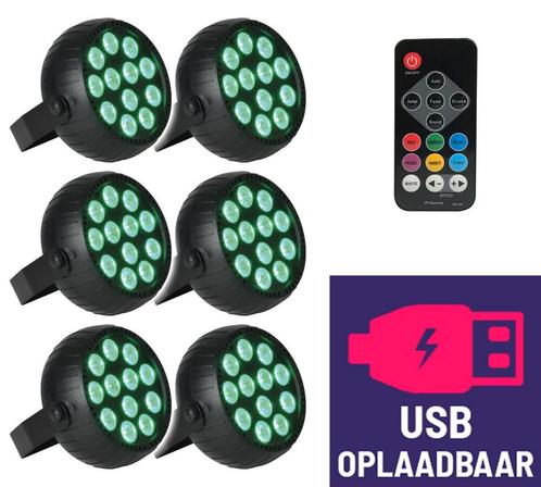 Set Van 6 Qtx USB Oplaadbare 18W Mini LED Par Spots, Muziek en Instrumenten, Licht en Laser