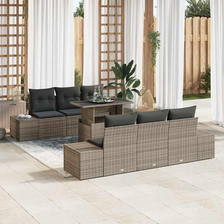 vidaXL Tuinbank Set met kussen 7 pcs Grijs 100 x 55 x 73 cm, Tuin en Terras, Tuinsets en Loungesets, Nieuw, Verzenden