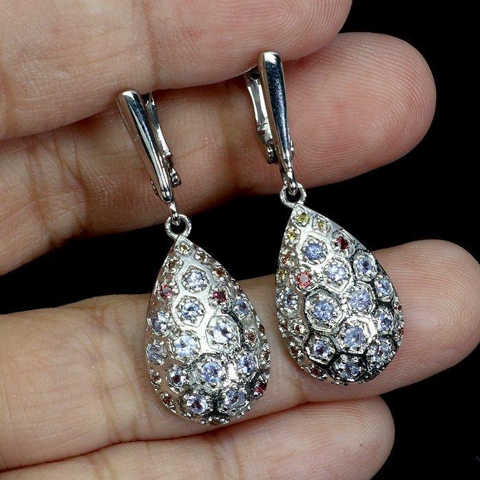 Zonder Minimumprijs - Oorbellen Zilver Tanzaniet - Granaat -, Handtassen en Accessoires, Oorbellen