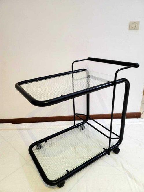 Serveerwagen - Glas, Metaal - Draaibaar barwagen, Antiek en Kunst, Kunst | Designobjecten