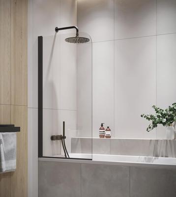 Badwand Torino 80 x 140 cm Zwart Badscherm Draaibaar 5 mm, Verzenden