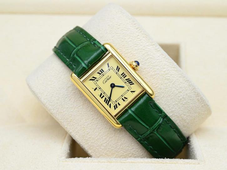 Cartier Tank Ref. 5057001 Year 1990s (Box), Handtassen en Accessoires, Horloges | Dames, Leer, Zo goed als nieuw, Goud, Overige merken