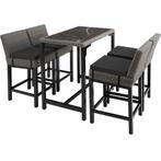 tectake Wicker bartafel Kutina met 4 stoelen Latina - grijs, Tuin en Terras, Verzenden, Nieuw