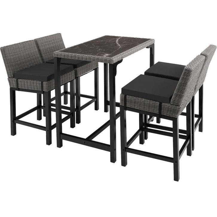 tectake Wicker bartafel Kutina met 4 stoelen Latina - grijs, Tuin en Terras, Tuinsets en Loungesets, Verzenden
