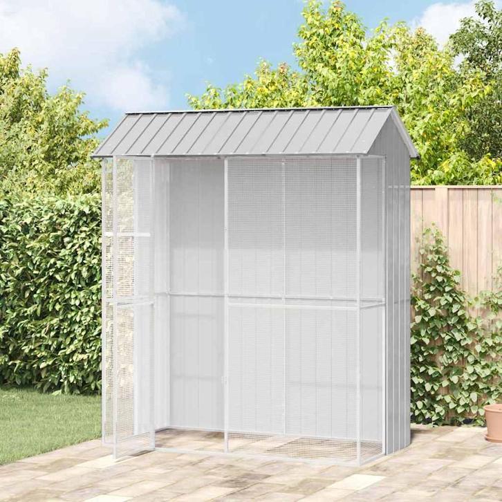 vidaXL Vogelkooi Grijs 215 x 110 x 247 cm Gegalvaniseerd, Dieren en Toebehoren, Vogels | Toebehoren, Nieuw, Verzenden