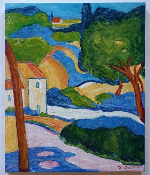 F Goetz XXe - Chemin de Provence, Antiek en Kunst, Kunst | Schilderijen | Klassiek