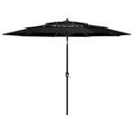 vidaXL Parasol 3-laags met aluminium paal 3 m zwart, Verzenden, Nieuw