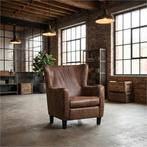 Leren fauteuil Hug - Vintage Brown (bruin) - Poten hout, Ophalen of Verzenden