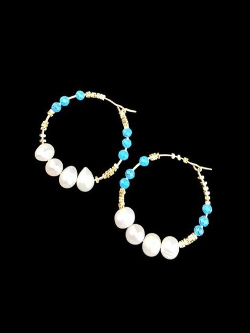Zonder Minimumprijs - Hoepel oorbellen Zilver Parel -, Handtassen en Accessoires, Antieke sieraden