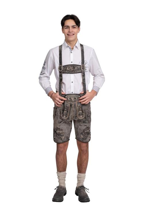 Lederhose kurz, grey vintage, H-Träger, Hobby en Vrije tijd, Feestartikelen, Nieuw, Verzenden