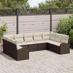 vidaXL Bankstel met kussen 9 pcs Bruin Poly Riet, Tuin en Terras, Verzenden, Nieuw