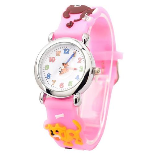Fako® - Kinderhorloge - 3D - Puppies - Roze, Handtassen en Accessoires, Horloges | Kinderen, Verzenden