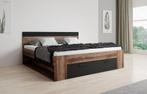 Tweepersoonsbed - Zwart/Eiken - 160x200 cm - 2 persoons bed, Huis en Inrichting, Nieuw, 160 cm, Verzenden