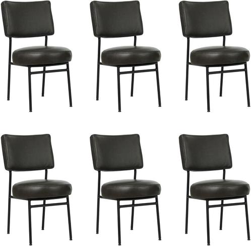 Set van 6 Leren eetkamerstoelen - Echt leer, Modern,, Huis en Inrichting, Stoelen, Overige kleuren, Vijf, Zes of meer stoelen
