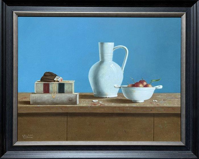 Leo Pors (1952) - Aardewerk, boeken en tabakszakje, Antiek en Kunst, Kunst | Schilderijen | Klassiek