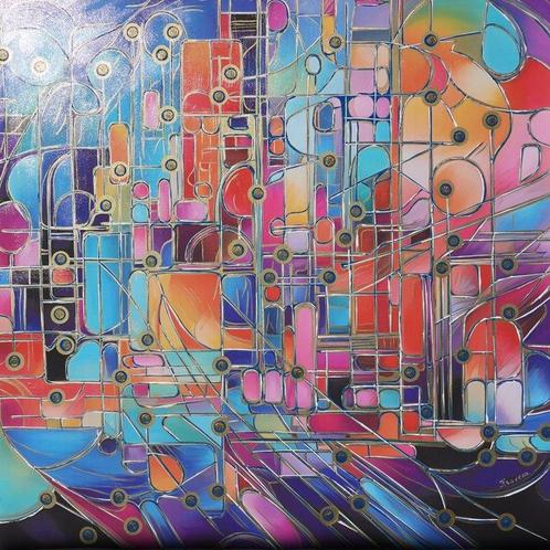 Ksavera - Cubism A1299 - abstract painting on XL canvas, Antiek en Kunst, Kunst | Schilderijen | Modern