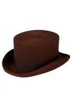 Luxe Hoge Hoed Bruin Laag Model 61 100% Wol Heren Man Tophat, Ophalen of Verzenden