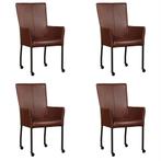 Set van 4 Cognac leren moderne eetkamerstoelen - met, Huis en Inrichting, Stoelen, Overige kleuren, Nieuw, Leer, Ophalen of Verzenden