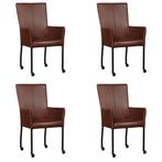 Set van 4 Cognac leren moderne eetkamerstoelen - met, Huis en Inrichting, Nieuw, Vier, Modern, Leer