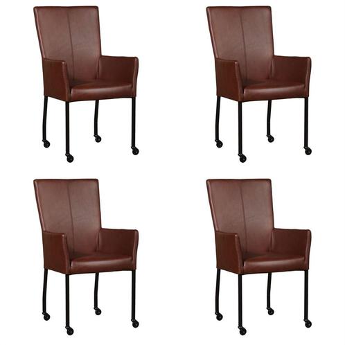 Set van 4 Cognac leren moderne eetkamerstoelen - met, Huis en Inrichting, Stoelen, Overige kleuren, Vier, Nieuw, Leer, Ophalen of Verzenden