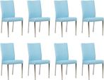 Set van 8 Lichtblauwe leren moderne eetkamerstoelen - Toledo, Huis en Inrichting, Stoelen, Overige kleuren, Nieuw, Leer, Ophalen of Verzenden