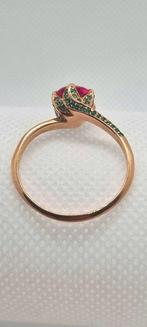 Zonder Minimumprijs - Ring Verguld, Zilver Robijn - Smaragd, Nieuw