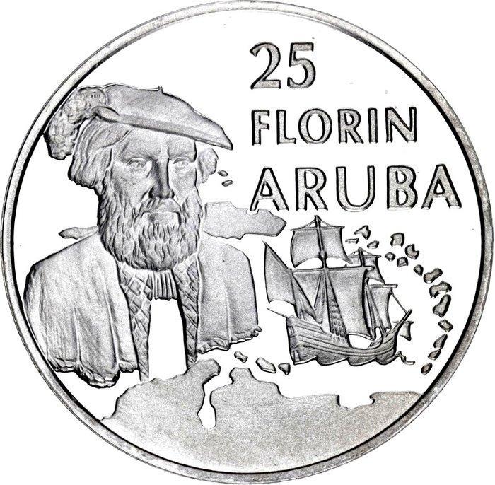 Aruba. 25 Florin 1989 Discovery Proof (Zonder, Postzegels en Munten, Munten | Nederland