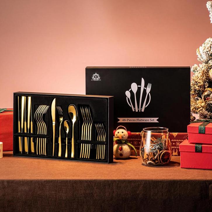 Bestekset 12 persoons - Bestek set - 48-delig - Goud - Vanca, Huis en Inrichting, Keuken | Bestek, Nieuw, Verzenden