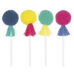 Gekleurde Cupcake Toppers Pom Pom & Kwastjes 8st, Verzenden, Nieuw