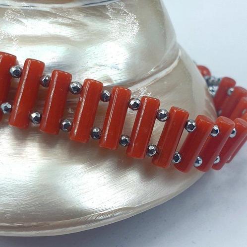 Bloedkoraal - Zilver - Armband - Mediterraan koraal, Verzamelen, Mineralen en Fossielen
