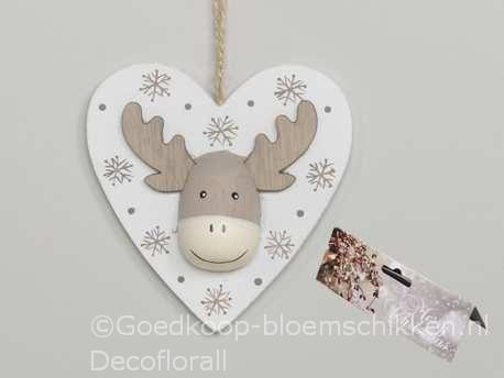Hangers houten hart met rendier wit/grijs set van 2, Maison & Meubles, Accessoires pour la Maison | Plantes & Fleurs artificielles