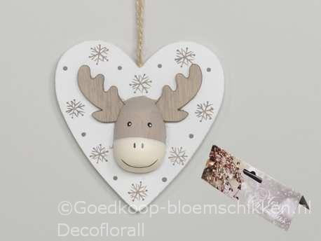 Hangers houten hart met rendier wit/grijs set van 2, Hobby en Vrije tijd, Knutselen, Nieuw