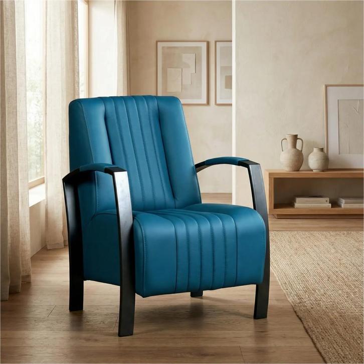 Leren fauteuil Glamour - Toledo Turquoise (blauw), Huis en Inrichting, Fauteuils, 50 tot 75 cm, 75 tot 100 cm, Nieuw, Leer, Ophalen of Verzenden