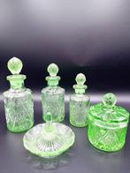 Val Saint Lambert - Kaptafelset (5) - Uraniumglas - Groen, Antiek en Kunst